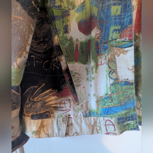 VTG 90s Chico's Utility Graffiti Cotton Jacket - Picture 9 of 14